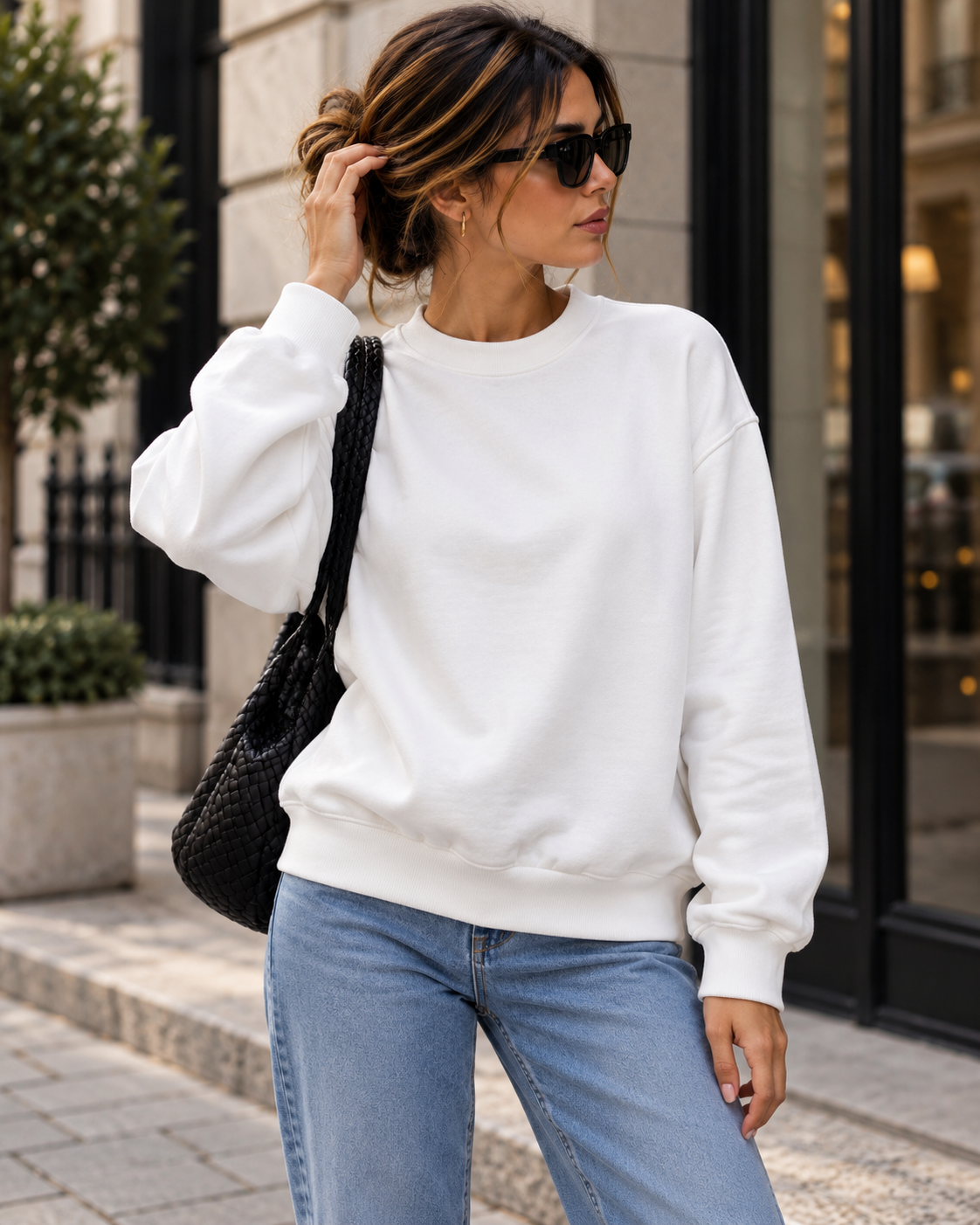 Beyaz Düz Oversize Sweatshirt
